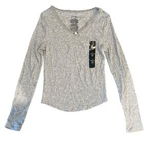 Art Class Girls Long Sleeve Ribbed V-Neck Top Gray Size L (10/12) - NWT